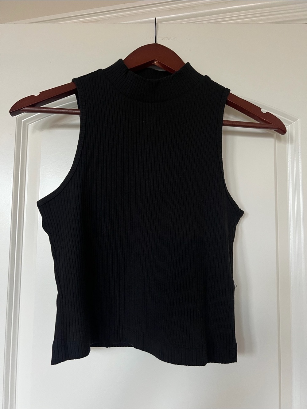 Black Ribbed Sleeveless Mock-Neck Tank